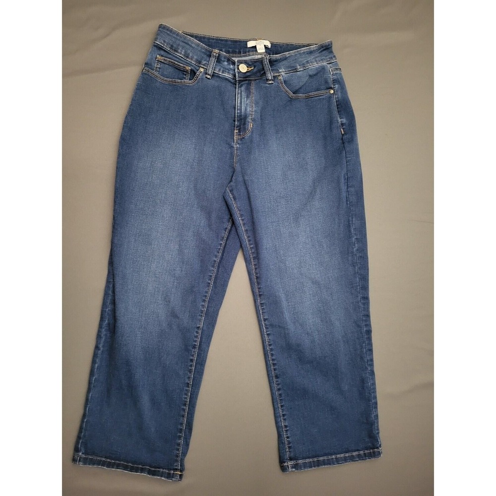 Croft & Barrow‎ Womens Size 10 Medium Wash Straight Leg Cropped Denim Jeans Blue